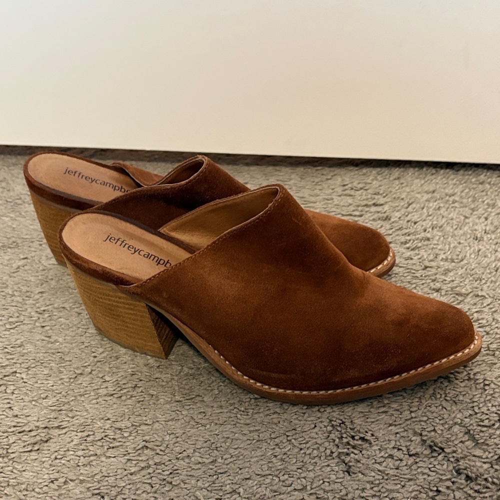 Jeffrey Campbell Brown Suede Pointed Toe Mule Heels - Picture 3 of 3